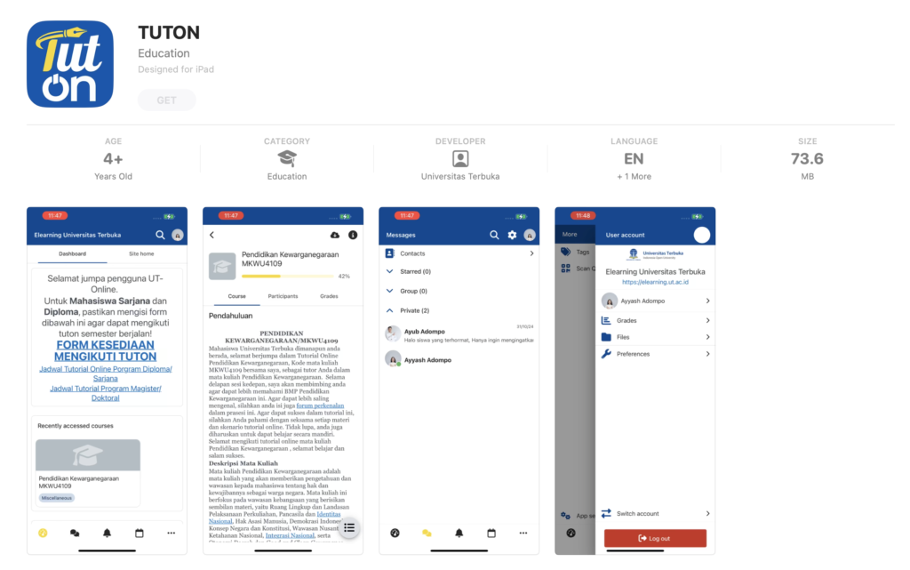 Branded Moodle App for Mobile Learning Universitas Terbuka - IOS